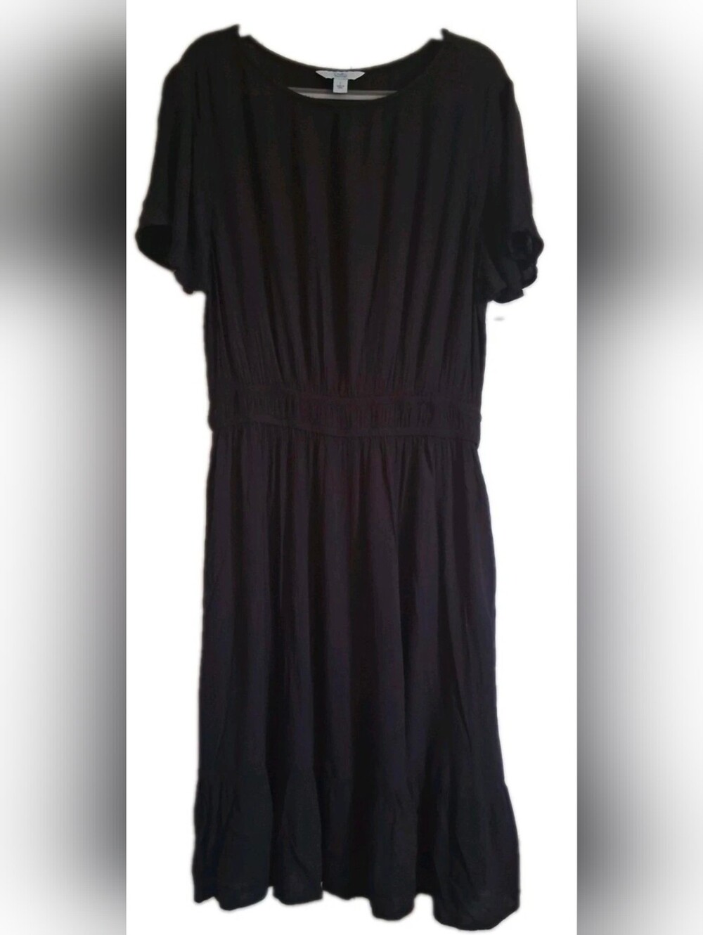 Croft & Barrow Black Dress Lg Short Sleeve One Ruffle Layer On Bottom, Waistband